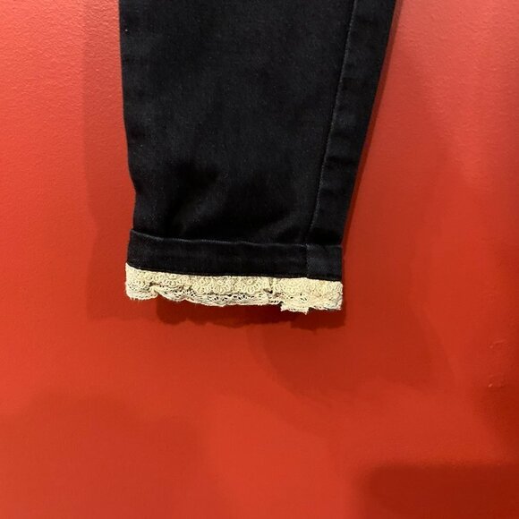 ⭐4 FOR $20⭐ Ochirly Women's Dark Blue Denim Skinny Jeans Lace Accent - Size XS - Picture 3 of 6
